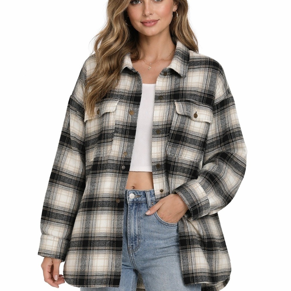 Banana‎ Republic Plaid Flannel Shirt Jacket Womens XL Oversized Longline Shacket